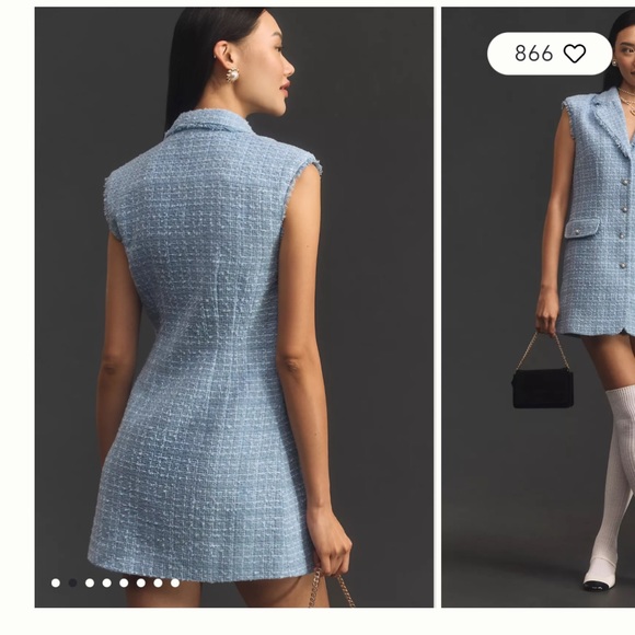 Anthropologie Maeve Sleeveless Tweed Blazer Mini Dress Light Blue NWT Size 10 - Picture 9 of 9